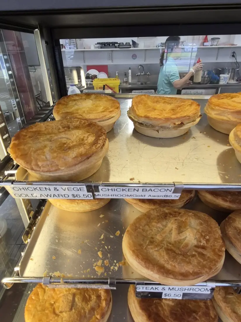 Greenland's pie warmer stacked with fresh pies